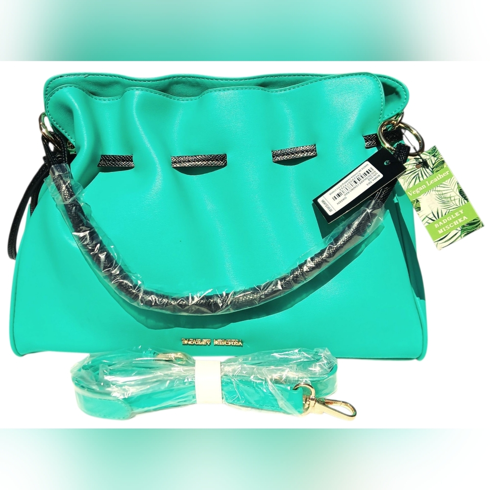 Badgley Mischka Women's Green And Black Shoulder Bag with Adjustable Strap- NWT